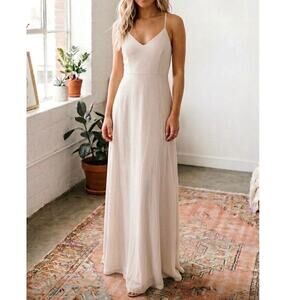 Show Me Your Mumu Godshaw Goddess Lace Up Maxi Dress Tan Large Bridal
